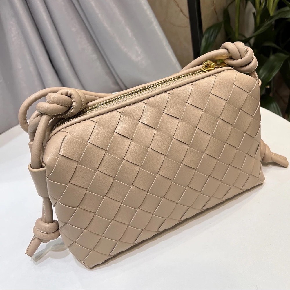 Genuine Leather Woven Square Camera Crossbody Bag